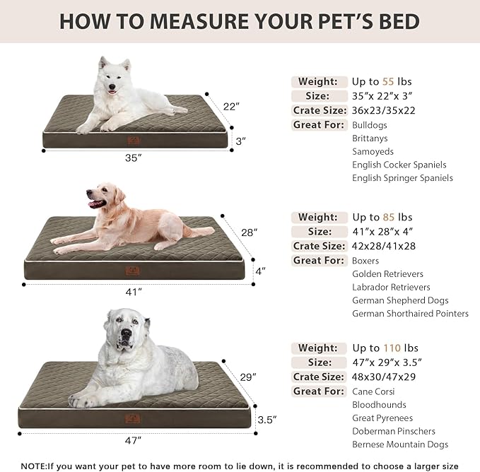 WNPETHOME Orthopedic Dog Bed for Crate, Waterproof Extra Large Dogs Bed with Removable Washable Cover, Multi-Needle Quilting Dogs Crate Beds