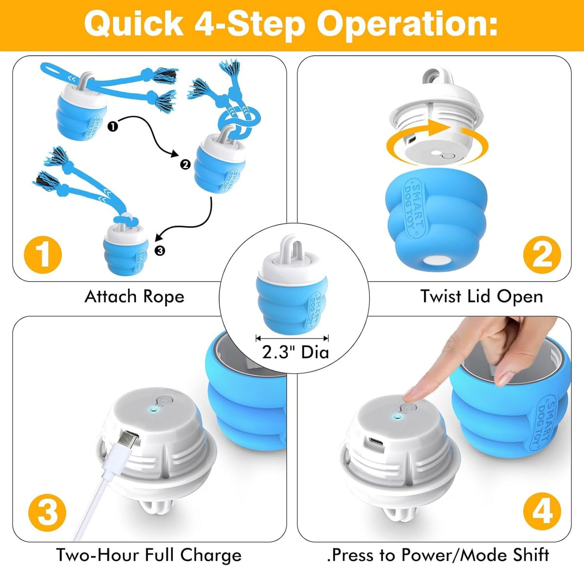 PUHOHUN Interactive Dog Toys Ball - Fun Moving Dog Toys to Keep Them Busy | Rechargeable Smart Automatic Dog Ball for Large, Medium, and Small Puppy Dogs for Boredom, Blue