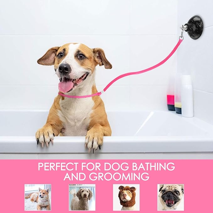Frienda 4 Pieces Dog Bathing Tether with Suction Cup Pet Dog Grooming Tub Restraint Loops and Adjustable Cat Fixed Safety Rope for Pet Shower Bathing Grooming(Blue Black Pink)