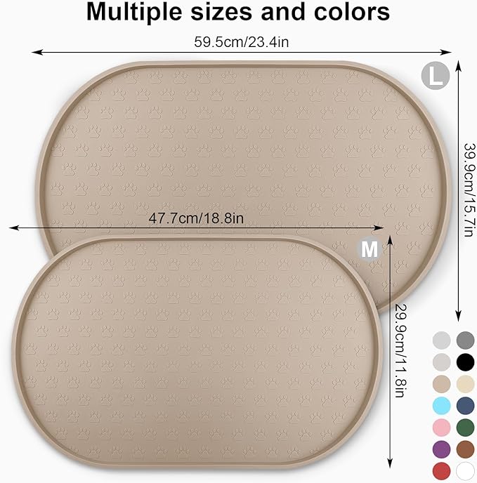KPWACD Dog Food Mat Anti-Slip Bowl Mats for Food and Water, High-Lips Waterproof Pet Placemat Prevent Messy Spills to Floor, Silicone Puppy Feeding Trays for Large Medium Small Dogs Cats