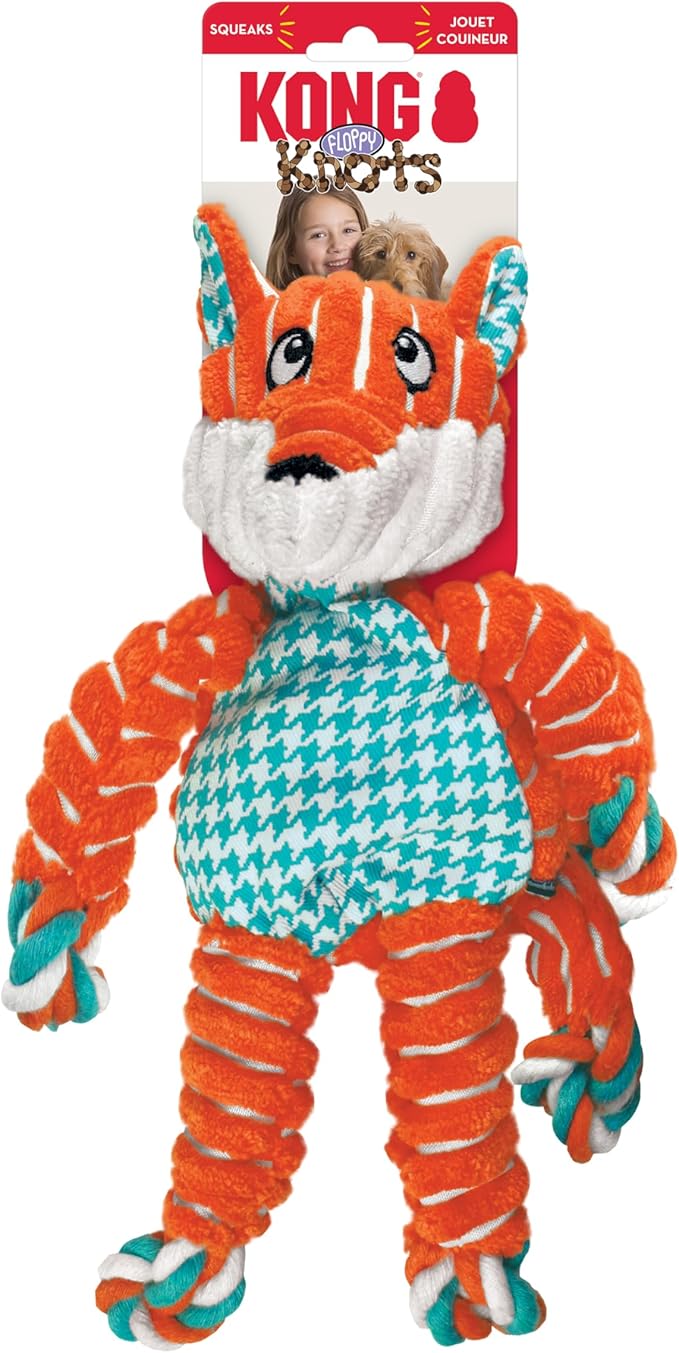 KONG Floppy Knots - Knotted Rope Dog Toy Entices Play - Tug Toy Satisfies Natural Instincts - Dog Supplies with Floppy Design & Minimal Stuffing - Fox, for Medium/Large Dogs