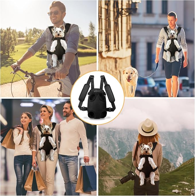 YUDODO 2-Pack Pet Dog Carrier Backpack Adjustable Dog Front Carrier, Legs Out Easy-Fit Dog Travel Backpack Carrier for Hiking Camping for Small Medium Dogs Cats and Rabbits (Medium Black+Pink)