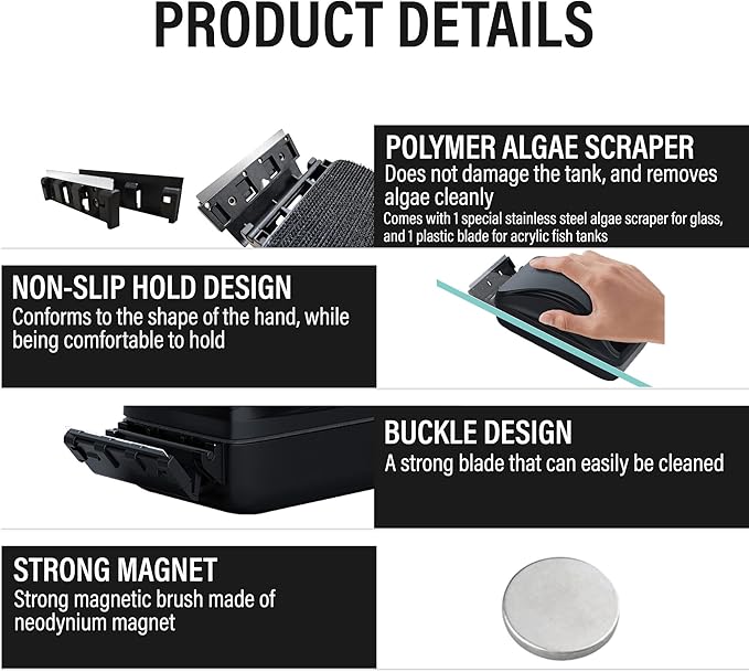 Aquarium Super Strong Magnetic Cleaner Glass Fish Tank Megnet Brush Algae with Scraper Floating Brush Small