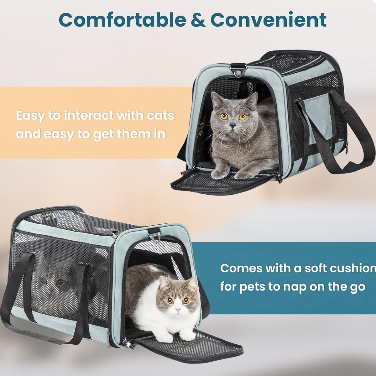 Petsfit Cat Carrier Dog Carrier, Large Capacity Lightweight Soft-Sided Pet Carrier for Travel, with Adjustable Shoulder Strap, Auto Locking Zipper Head and Washable Fleece Pad