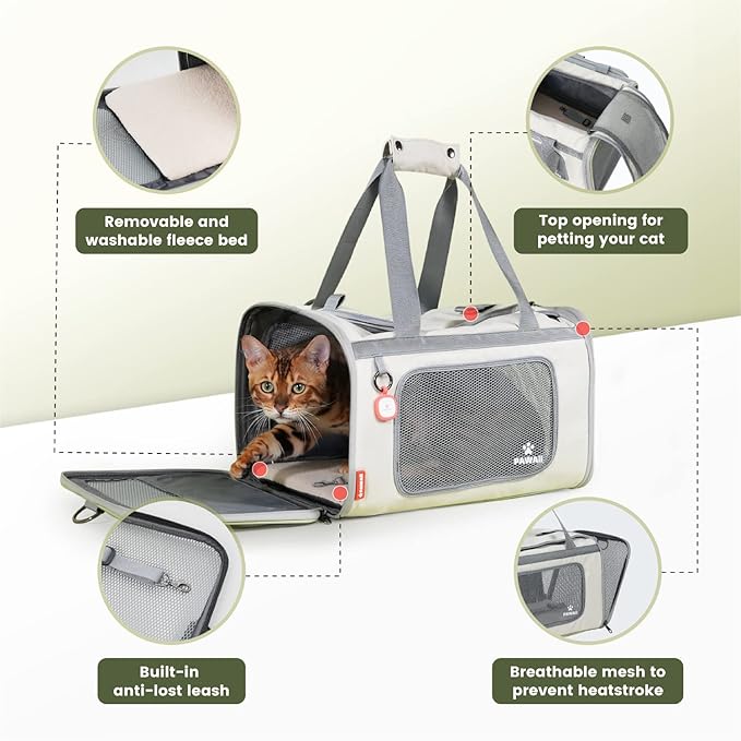 Pawaii Cat Carrier with ID Tag, TSA Airline Approved Soft Sided Collapsible Pet Travel Carrier, Portable Comfortable Convenient Foldable Cat Travel Bag