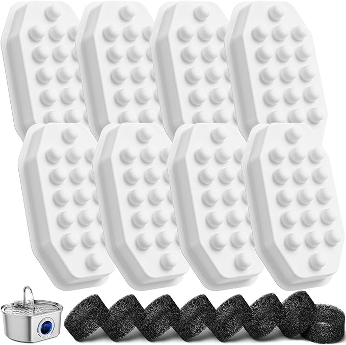 Official 8 Pack Cat Water Fountain Replacement Filters & Pre-Filter Sponges for 108oz/3.2 Stainless Steel Pet Water Fountain