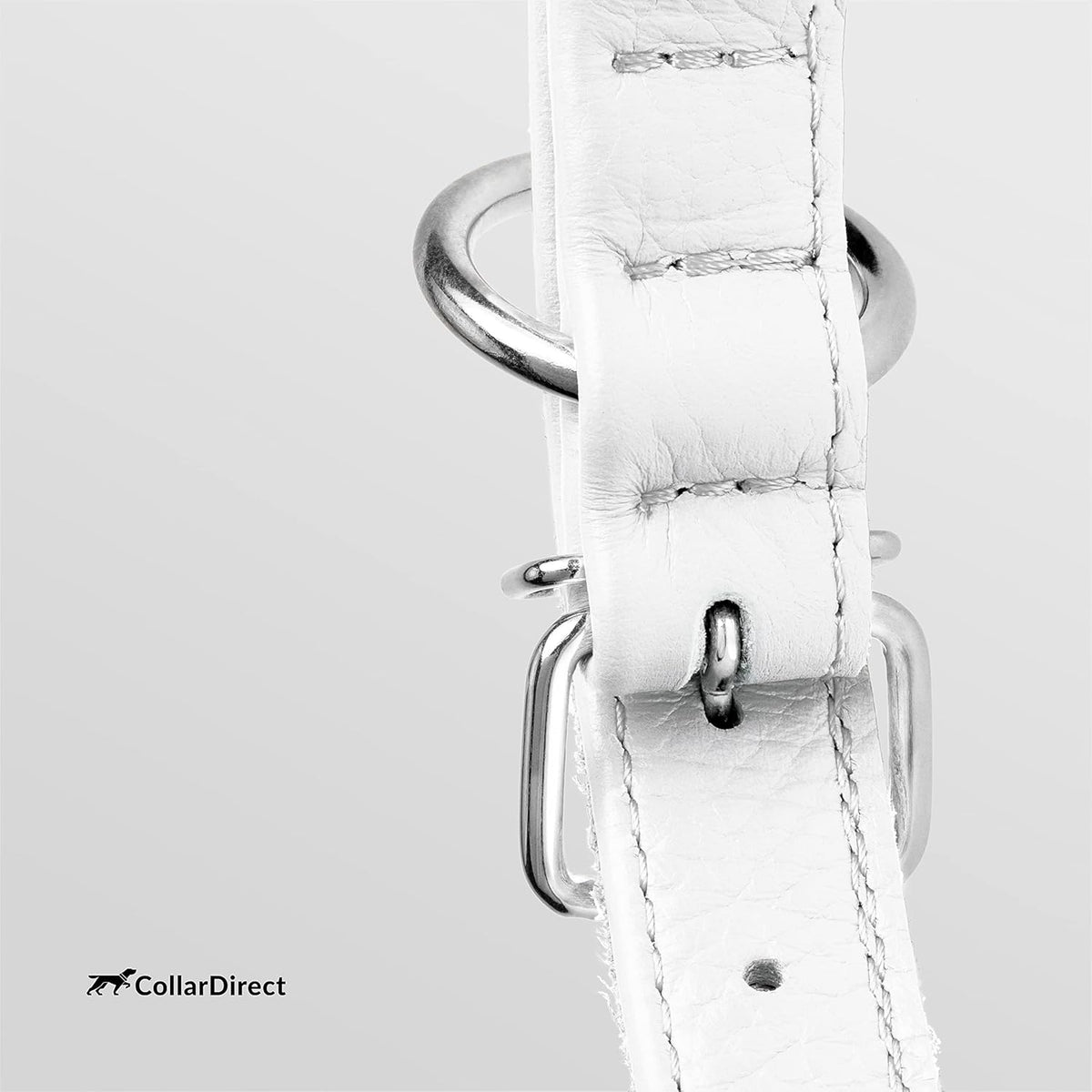 CollarDirect Rolled Leather Dog Collar, Soft Padded Round Puppy Collar, Handmade Genuine Leather Collar Dog Small Large Cat Collars 13 Colors (18-22 Inch, White Textured)
