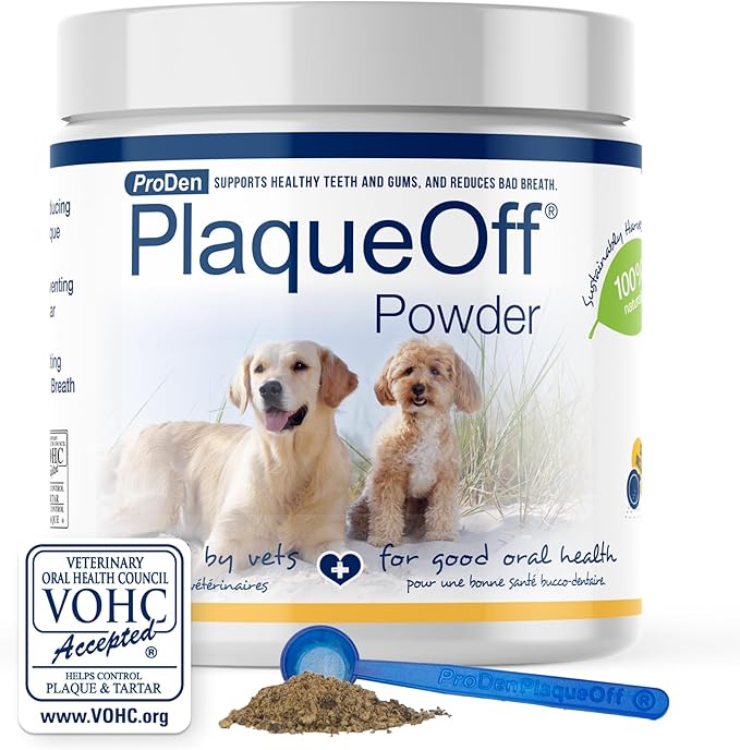 ProDen PlaqueOff Powder for Pets - Cat & Dog Breath Freshener - Plaque & Tartar Remover for Pet Oral Care - 180g
