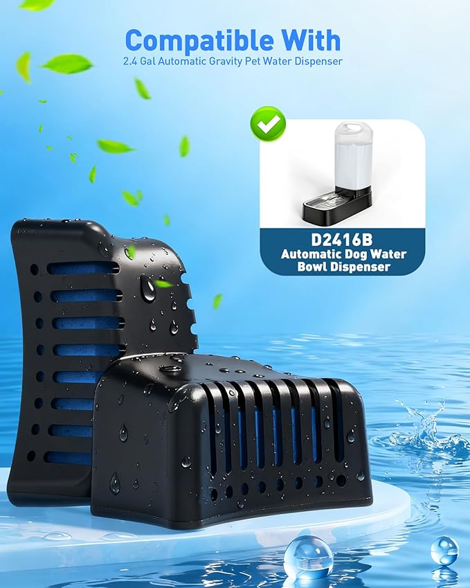 Dog Water Dispenser Filters Replacement, 4 Pack Gravity Pet Water Bowl Filters Fit for 2.4 Gal Automatic Dog Cat Water Dispenser, 6 Filtration Pet Fountain Filter Replacement