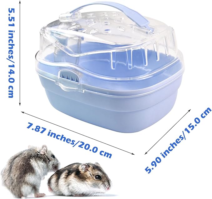Hamster Carrier Cage with Water Bottle,Portable Hamsters Travel Cage Plastic Guinea Pig Carrying Cases Small Animal Carry Cage for Dwarf Hamsters Chinchillas Hedgehog Mouse(Blue)