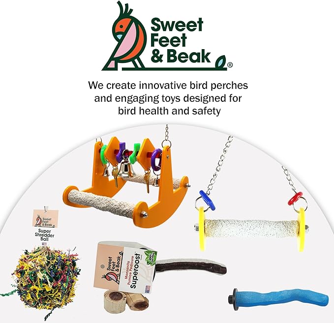 Sweet Feet and Beak Roll Bird Swing - Pumice Perch Bird Toys Trims Nails and Beaks, Safe and Non-Toxic Bird Cage Accessories for Small and Large Birds, Swinging Toys Birds Will Love, XSmall 4.5 Inches