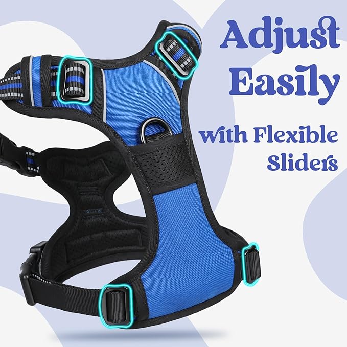 rabbitgoo Dog Harness for Large, No Pull Pet Harness with 3 Buckles, Adjustable Soft Padded Vest with Control Handle, Walking Reflective Pet Vest for Extra Large Dogs, Blue, XL