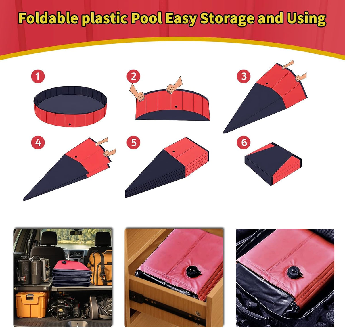 Foldable Dog Pool, 39" x 12" Kiddie Pool with Hard Plastic, Non-Slip Dog Bath Tub for Outdoor Backyard, Collapsible Dog Swimming Pool for Kids Dogs Pets (Red)