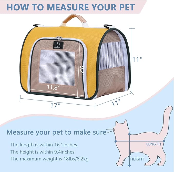 A4Pet Cat Carriers Dog Carrier Pet Carrier, TSA Airline Approved Small Dog Carrier for Cats Dogs Puppies (Up to 15lbs), Washable Soft-Sided Collapsible Travel Puppy Carrier