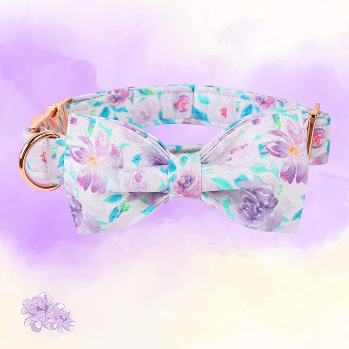 Lionheart glory Purple Dog Collar, Adjustable Dog Collar with Bowtie, Pet Gift Collar for Dog Soft Bowtie Dog Collars for X-Large Dogs