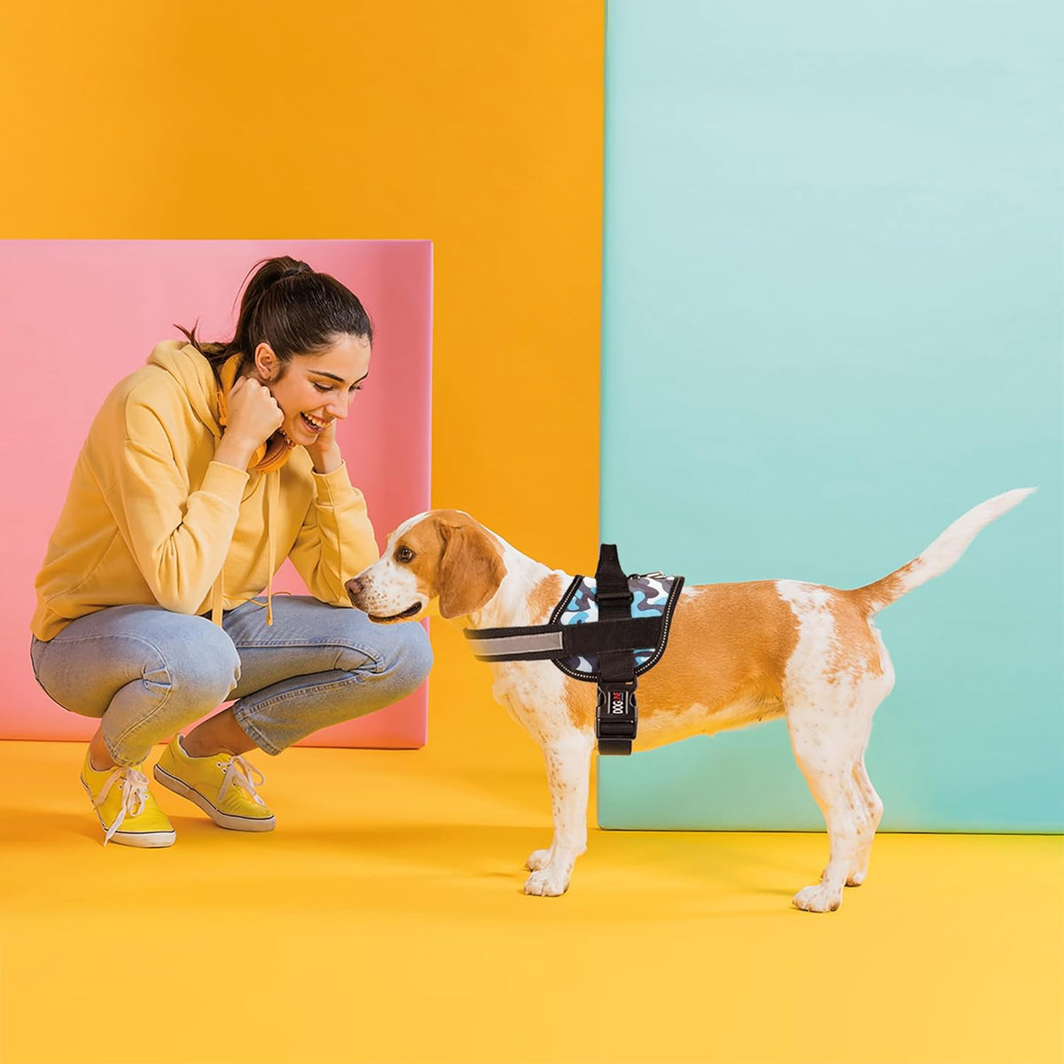 Dogline Dog Harness, Reflective No-Pull Adjustable Vest with Handle for Walking, Training, Breathable, No - Choke Harness for Small, Medium or Large Dogs Room for Patches Girth 22"-28" in Blue Camo