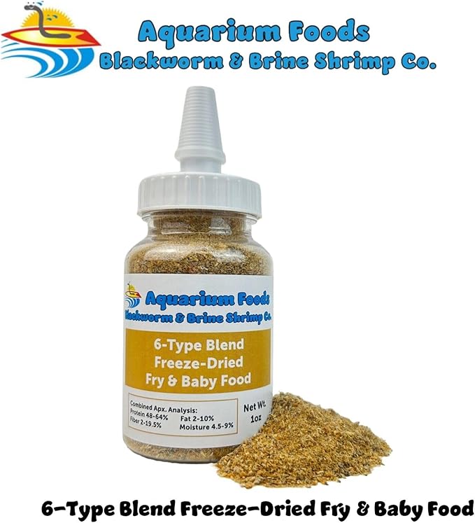 Aquatic Foods Inc. 6-Type Baby Blend- Bloodworm, Brine Shrimp, Plankton, Mysis, Tubifex, Krill, for Tropical Fish Fry, Babies, Guppies, Tetras, Bettas, Nano Fish…1oz Squeeze Bottle
