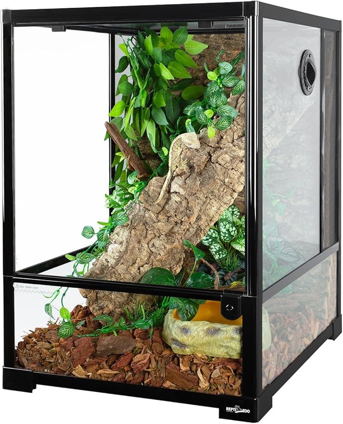 REPTI ZOO 30 Gallon Reptile Glass Terrarium, 18" x 18" x 24" Rainforest Habitat Tank with Front Opening Door, Knock-Down Vertical Reptile Terrarium with Top Screen & Side Mesh Ventilation