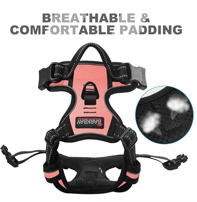 BARKBAY No Pull Dog Harness Front Clip Heavy Duty Reflective Easy Control Handle for Large Dog Walking(Light Pink,L)