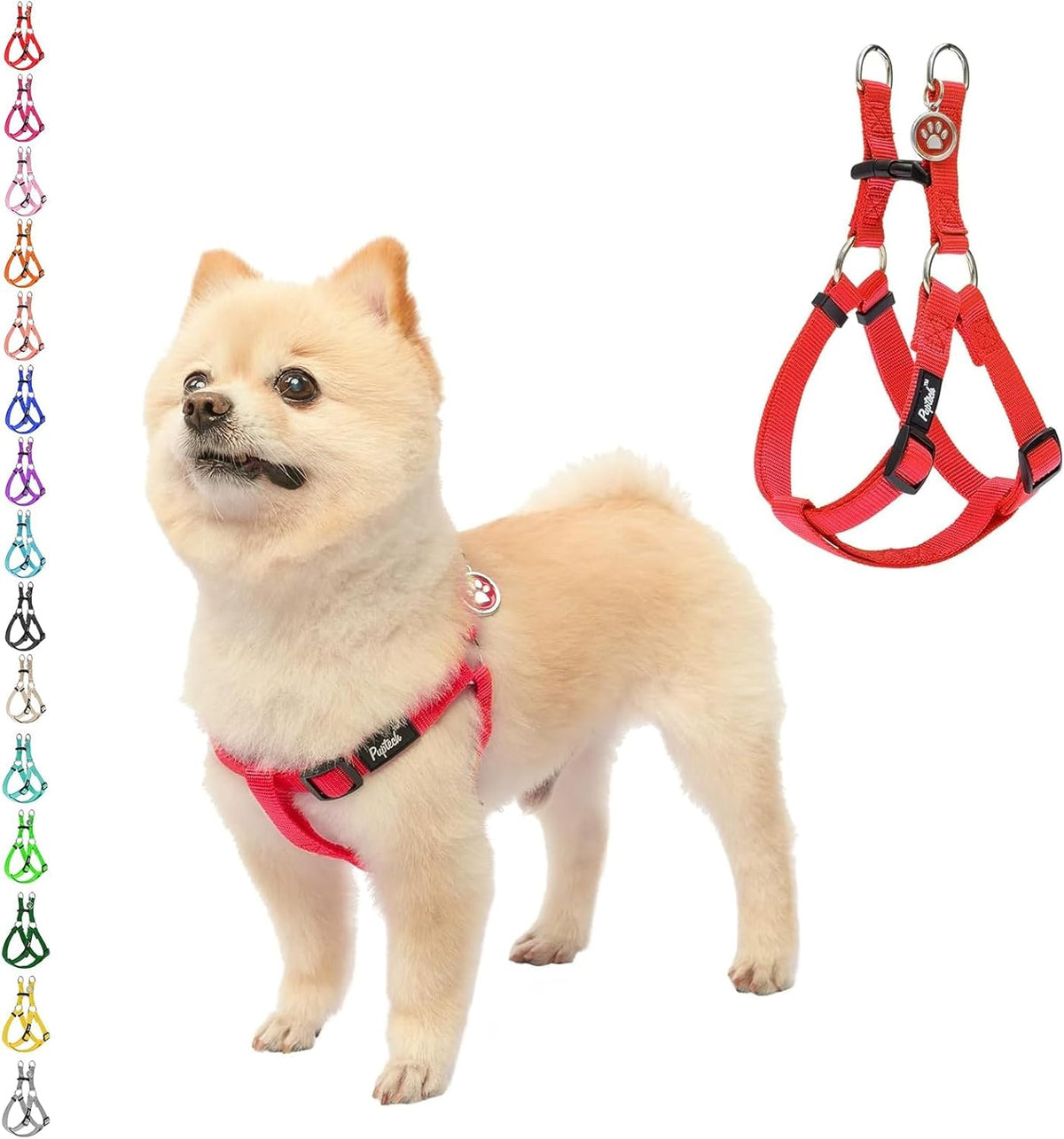 PUPTECK No Pull Dog Harness Soft Adjustable Basic Nylon Step in Puppy Vest Outdoor Walking with ID Tag X-Small Red