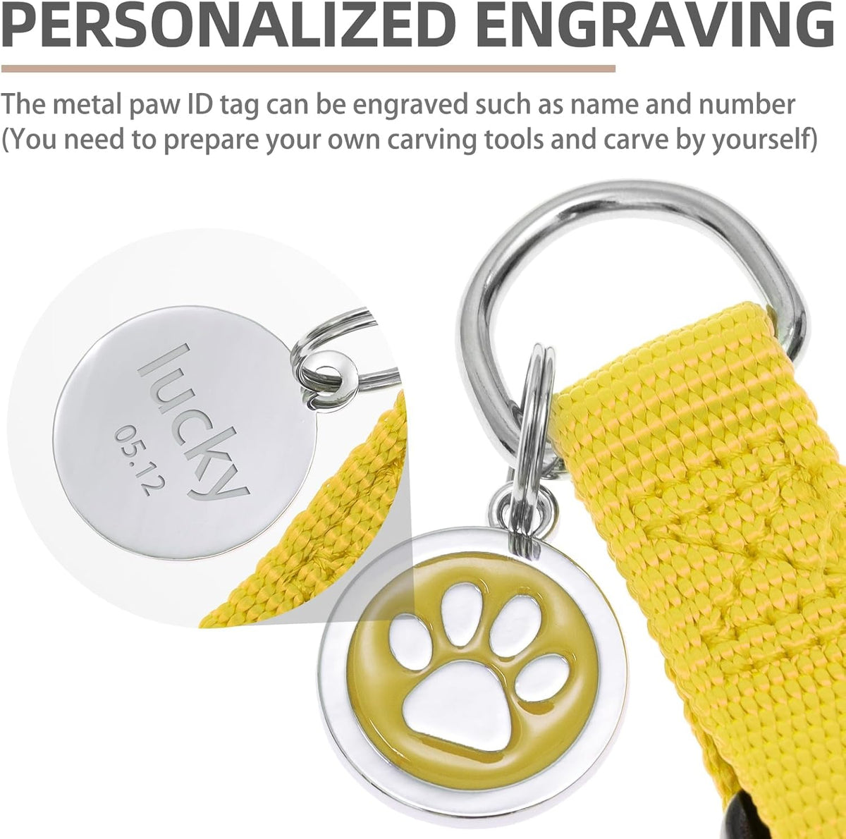 PUPTECK No Pull Dog Harness Soft Adjustable Basic Nylon Step in Puppy Vest Outdoor Walking with ID Tag, Yellow, M