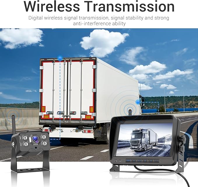 Hikity Wireless Backup Camera Trucks -7 Inch HD 1080P Rear View Camera Monitor Kit, IP68 Waterproof, 320ft Stable Signal, Wide Angle, Night Version, Plug and Play Monitor System for Car, RVs, SUVs