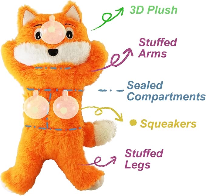 Jalousie 5 Pack 12'' Dog Toys Assortment - Plush Squeaky Toys for Medium to Large Breeds - Raccoon, Elk, Hippo, Fox, Sloth