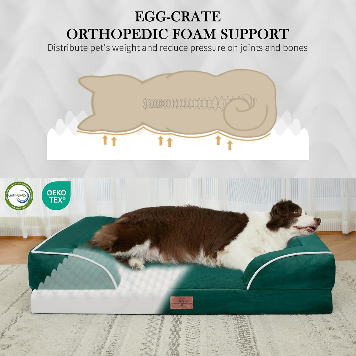 Comfort Expression Small Dog Beds Waterproof Orthopedic Foam Dog Sofa Beds for Small Dogs Comfy Pet Bed with Washable Removable Cover & Non-Slip Bottom(X-Small,Emerald)