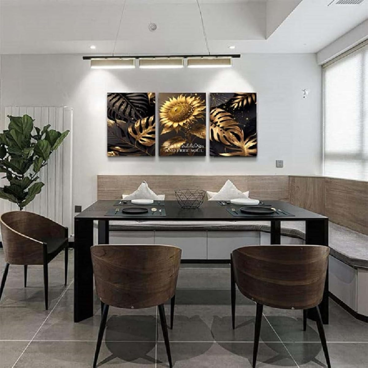 Yxbhhym Bedroom Wall Art Sunflower Canvas wall Art for living room Black and Gold Wall Décor pictures Leaf Artwork Paintings Flower Poster Prints Dining Room Office Décor Bathroom Decorations
