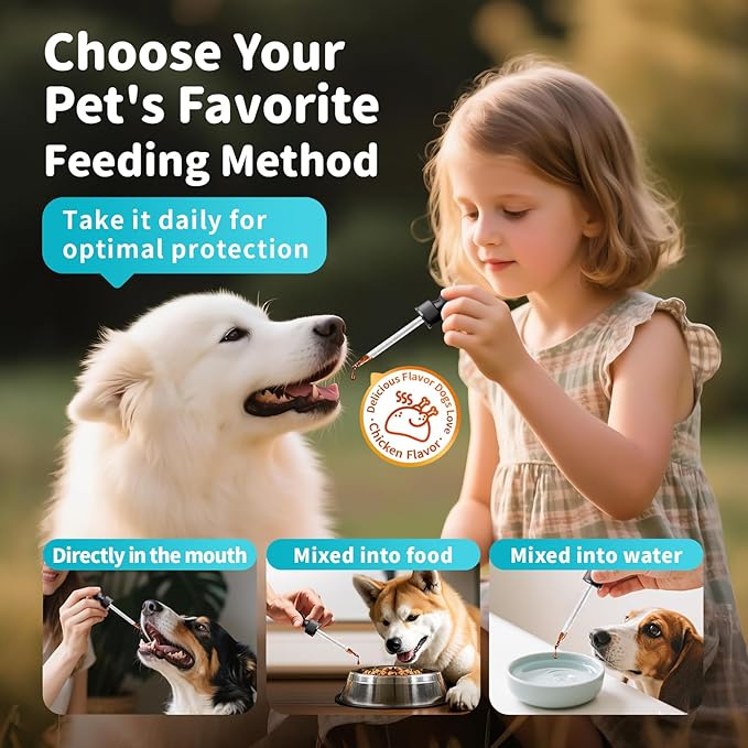 Dog Flea and Tick Support, Natural Herbal Flea & Tick Comfort for Dogs, Flea Liquid Drops Supplement for Dogs with Neem, Oregano, Pumpkin Seed Oil - Chicken Flavor, 2 FL.Oz - All Breeds & Sizes