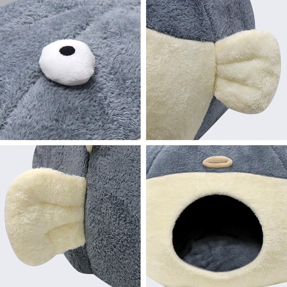 Cat Beds for Indoor Cats - Cute Animal-Shaped Cat Cave Bed for Larger Cat&2 Cats,Super Soft Calming Cat Tent for Kitten&Puppy,Small Dog,Warm Plush&Machine Washable&Removable Cotton Pad (Gray XL)