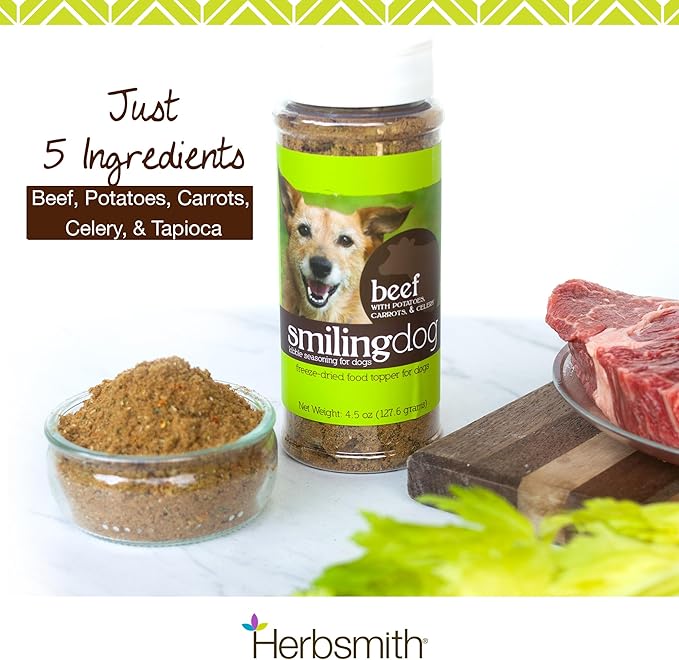 Herbsmith Kibble Seasoning – Freeze Dried Beef – Dog Food Topper for Picky Eaters - 4.5oz