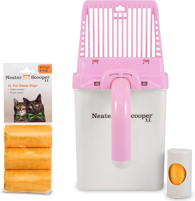Neater Pet Brands Neater Scooper XL Cat Litter Scoop, 60 Refill Bags – Extra-Large Capacity Mess-Free Cat Litter Scooper with Bag for Large & Multiple Cats, Spill-Proof Litter Box Scooper with Holder