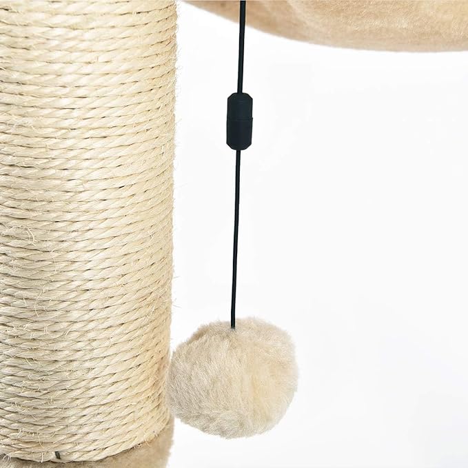 Amazon Basics Cat Condo Tower with Hammock Bed and Scratching Post,Easy to Assemble,Plush Hammock,Interactive Hanging Ball,Durable Sisal Scratch Posts for Indoor Cats, 15.8 x 15.8 x 19.7 Inches, Beige
