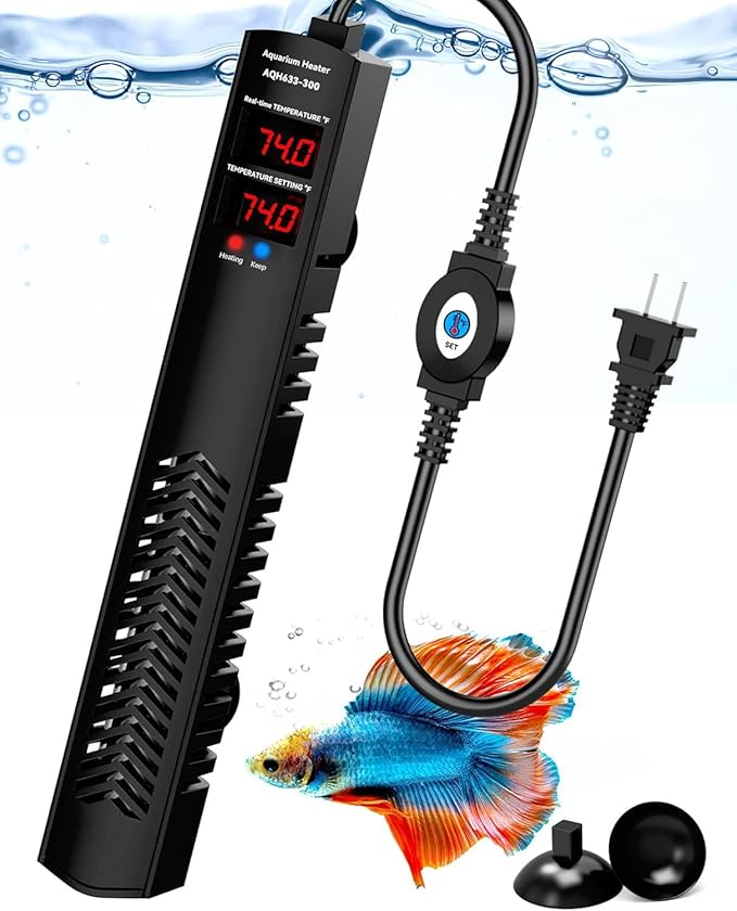 Aquarium Heater for 40-55-75 Gallon, 300W Submersible Fish Tank Water Heater with Accurate Temperature Control, Over-Temp Protect, Auto Shut-Off, Quick Heat up for Saltwater & Freshwater