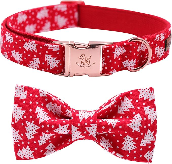 Elegant little tail Dog Collar with Bow, Cotton & Webbing, Bowtie Dog Collar, Adjustable Dog Collars for Small Medium Large Dogs and Cats