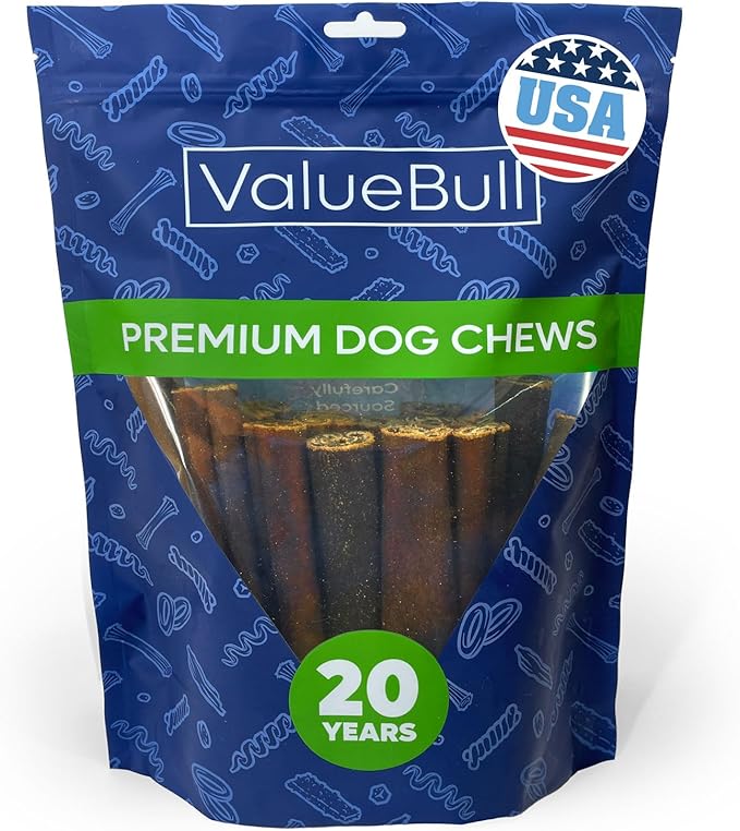 ValueBull USA Collagen Sticks for Dogs, 6 Inch Jumbo Chews, Natural Long-Lasting Dog Treats, 25 Count - Promotes Joint, Skin & Coat Health with Glucosamine and Chondroitin