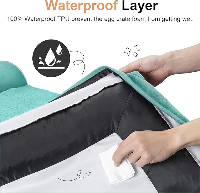 Large Dog Bed Orthopedic Washable: Beds Bolster XL Bed Medium Large Dogs Egg Crate Foam Couch Sofa Waterproof with Removable Cover - Aqua Blue