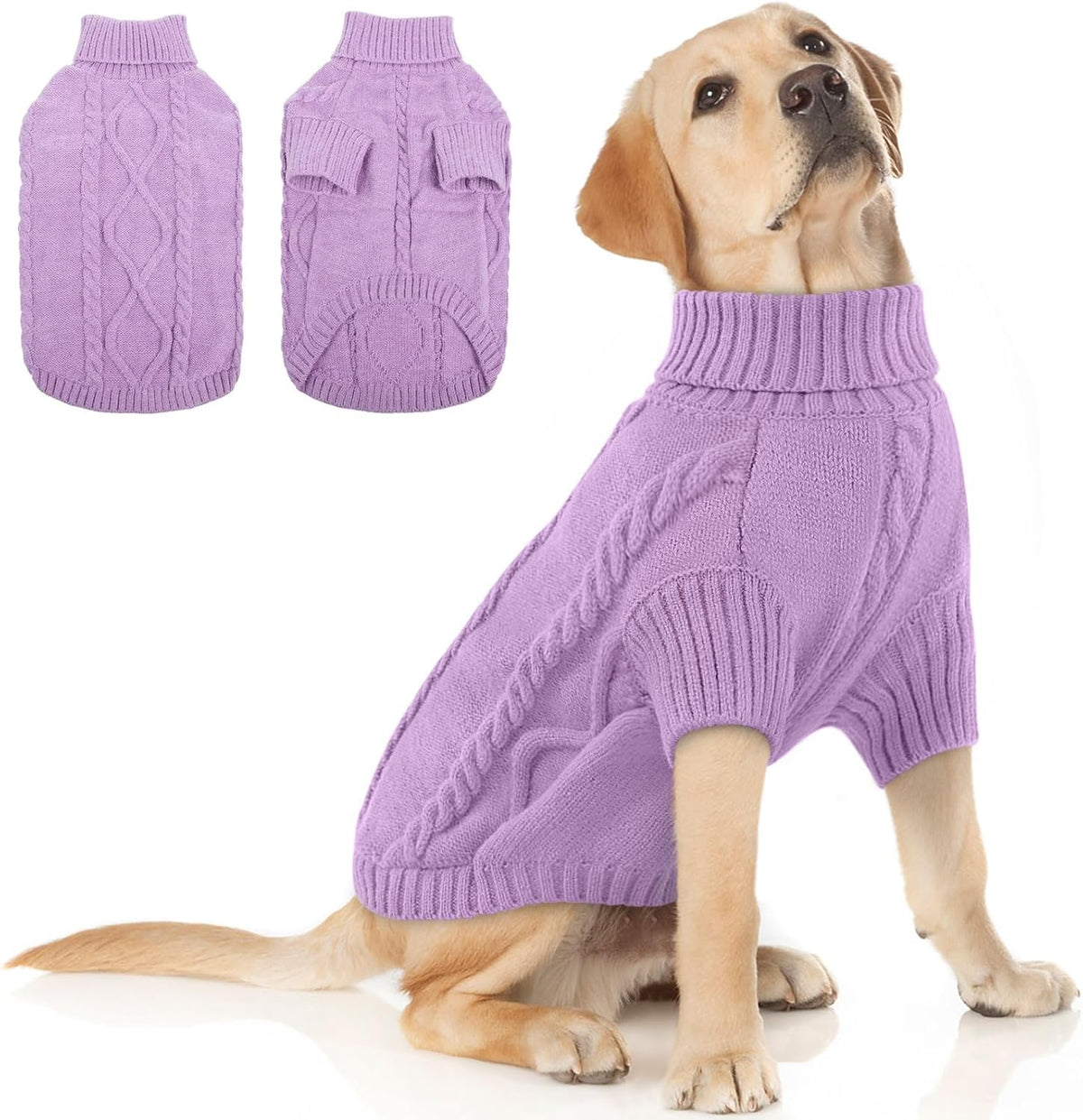 Queenmore Dog Sweater for Large Size Pet,Pitbull Dog Sweater,XXL Doggy Sweater for Labrador Retriever,Cold Weather Warm Knitted Pet Sweatershirt for Boy Girl Dogs (Lilac,2XL)