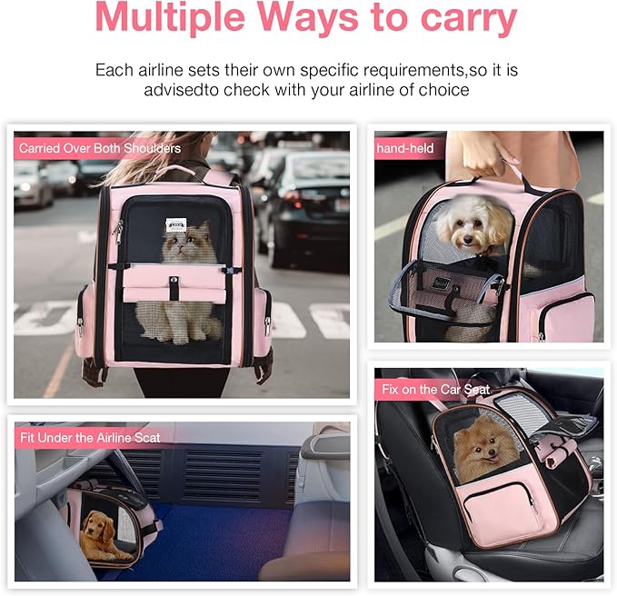 Lekebobor Large Cat Backpack Carrier Expandable Foldable Pet Carrier Backpack for Small Dogs Puppy Medium Cats Fit Up to 18 Lbs for Travel, Hiking,Pink