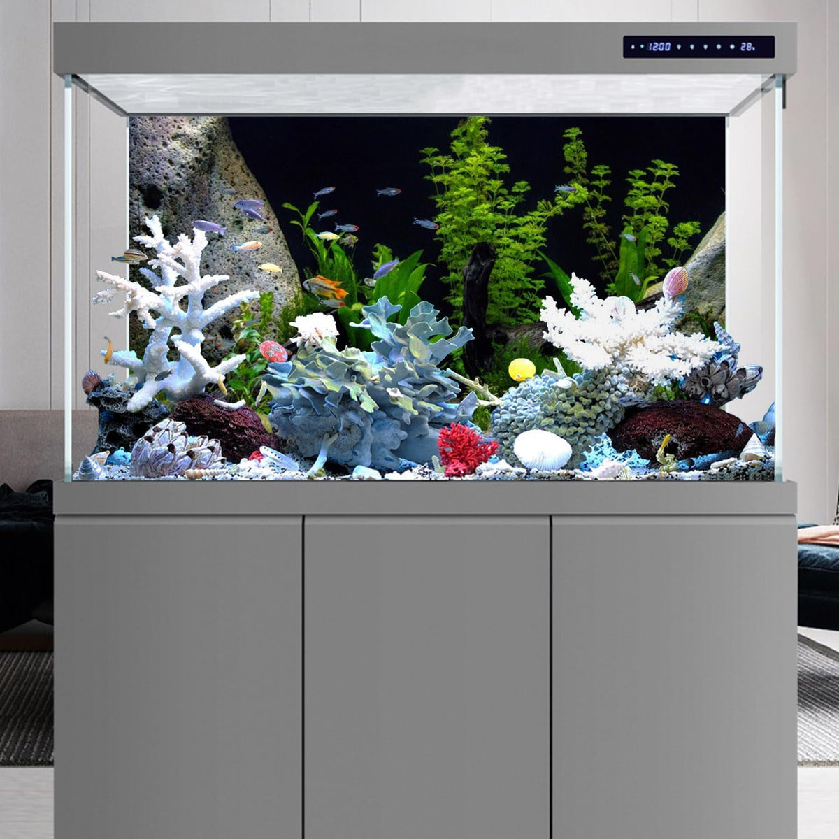 AWERT Vinyl Underwater Aquatic Plant Fish Tank Background Stone River Bed & Lake Aquarium Background 36x24 inches
