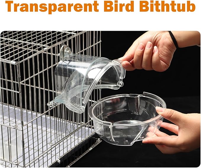 kathson Bird Bath Box for Cage Parakeet Bath Tub Parrot Hanging Bathtub Cube No-Leakage Birds Bath Shower Box Bowl Cage Accessory for Small Birds Lovebird Canary Cockatiel, Acrylic Clear(Transparent)