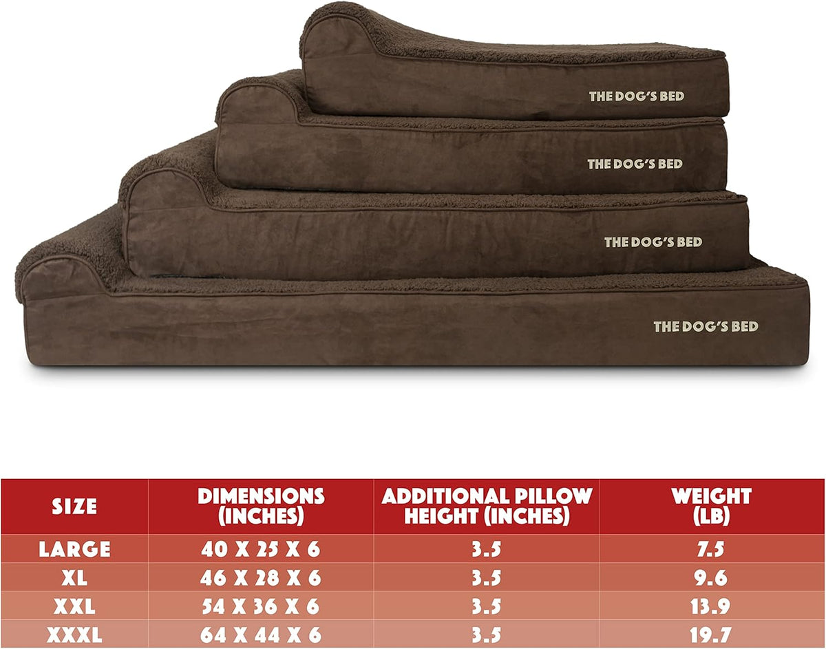 The Dog’s Bed Orthopedic Headrest Dog Bed XL Brown Plush 46x28, Memory Foam, Pain Relief for Arthritis, Hip & Elbow Dysplasia, Post Surgery, Lameness, Veterinary Approved, Waterproof Washable Cover
