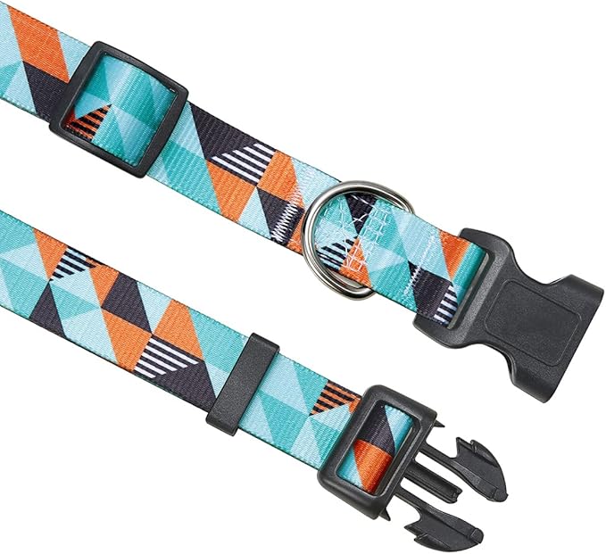 Dog Collar with Bohemia Floral Tribal Geometric Patterns - Soft Ethnic Style Collar Adjustable for Small Medium Large Dogs(Geometry,M)