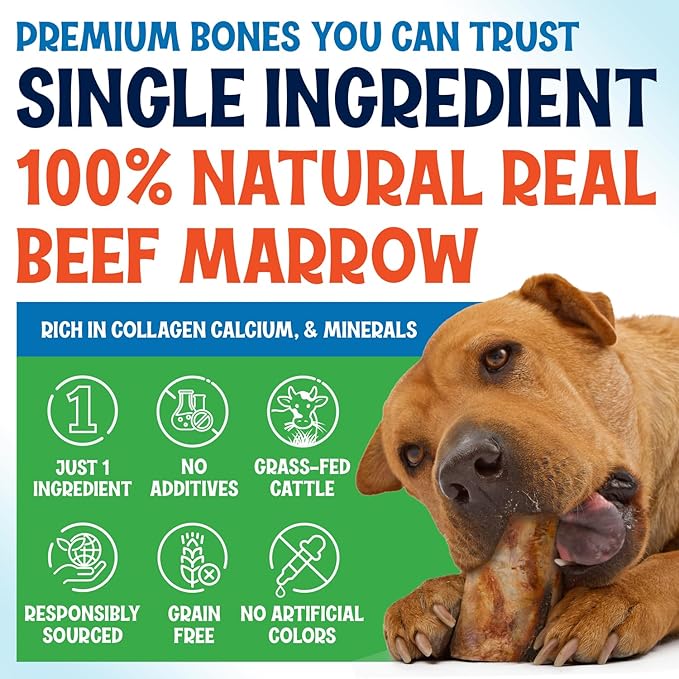 Beef Marrow Bones for Dogs, 3" Bone, Long Lasting Stuffed Treats, Tasty and Healthy Snack for Small and Medium Sized Pets, (12 Pack)