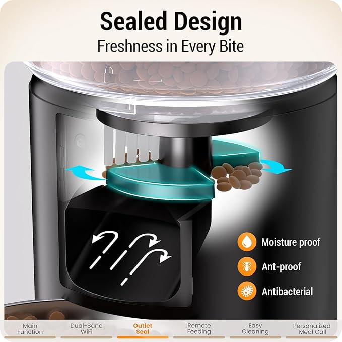 5L Automatic Cat Feeder with Sealed Outlet: 5G WiFi Automatic Dog Feeder with APP Control, Auto Cat Food Dispenser with Voice Recording for Pets, Detachable for Easy Clean - 21 Cup