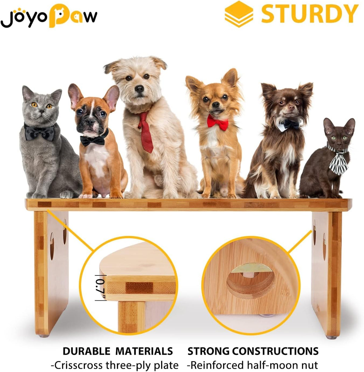 Elevated Dog Bowls, Bamboo Raised Dog Bowl for Small Dogs & Cats, with 2 Stainless Steel Bowls (4'' Tall-20oz Bowl, Natural)