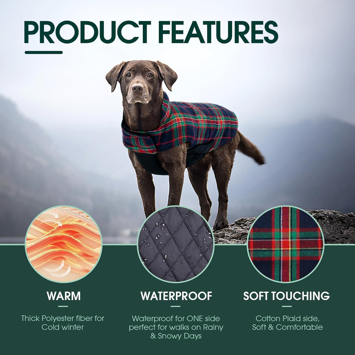 Kuoser Waterproof Dog Coat, Reversible Dog Jacket for Large Dogs, Adjustable Durable Doggie Winter Coat for Groowing Puppies Warm Puppy Cold Weather Apparel, RoyalBlue L