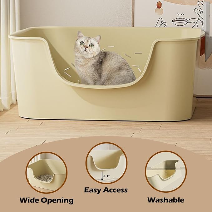 Small Cat Litter Box with High Sides,Cat Boxes for Indoor Cats,Cat Litter Pan for Kitty,Litter Box with Low Entry,Easy to Clean,Anti-Splashing (Grey)