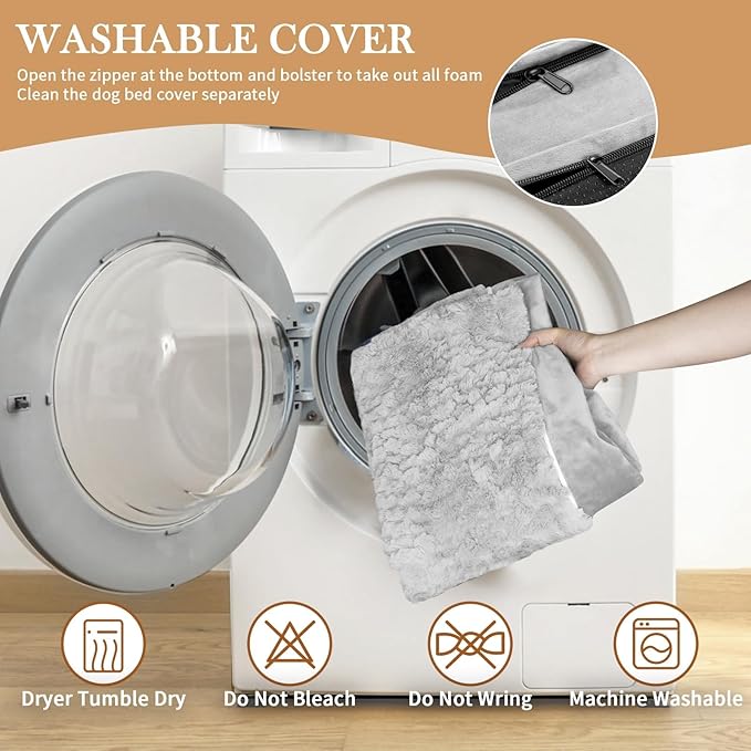 Comfort Expression Orthopedic Dog Bed for Medium Dogs 30x20 Inch, Waterproof Egg Crate Foam Medium Pet Bed with Removable Bolsters, Dog Couch with Washable Cover & Non-Slip Bottom, Grey White